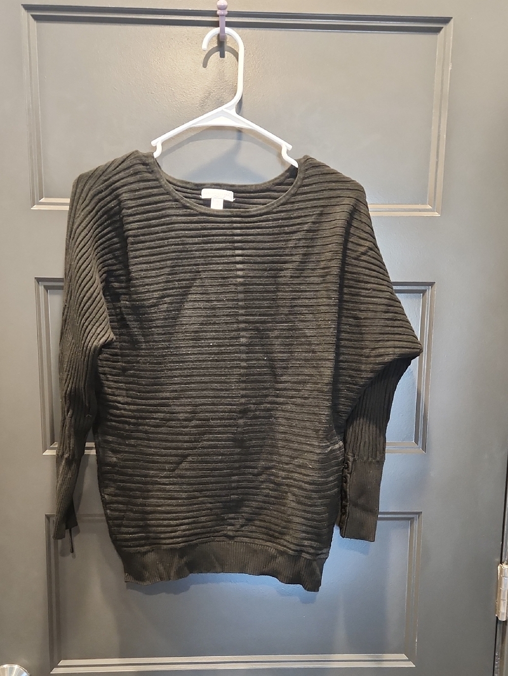 New York & Company Black Ribbed Crew Sweater